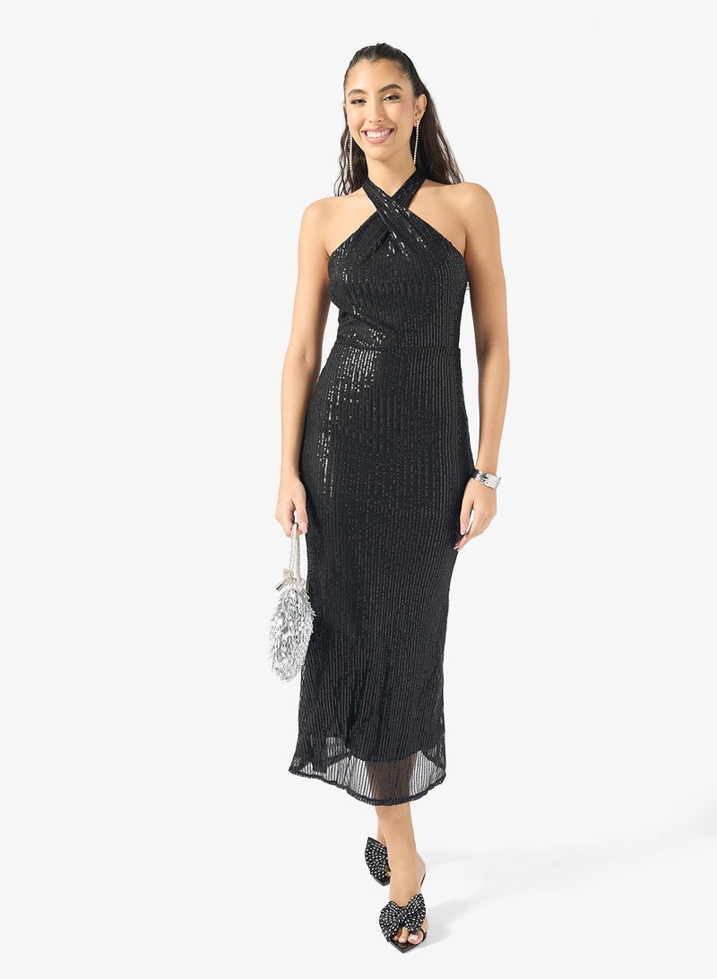 Ginger Halter Neck Sequin Embellished Dress - Image 4