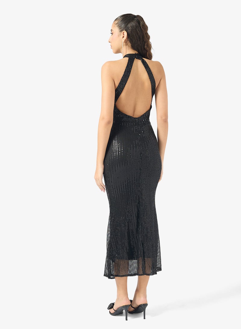 Ginger Halter Neck Sequin Embellished Dress - Image 2