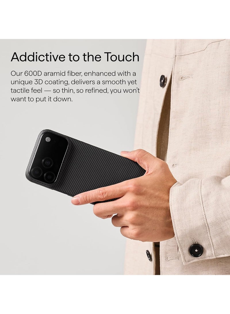 PITAKA حافظة بيتاكا لجهاز آيفون 17 برو ماكس 6.9" مع زر التحكم في الكاميرا، متوافقة مع ماجسيف، حافظة فائقة النحافة مع شعور بدون حافظة، مصنوعة من ألياف الأراميد 600D، باللون الأسود/الرمادي (تويل) - Image 5