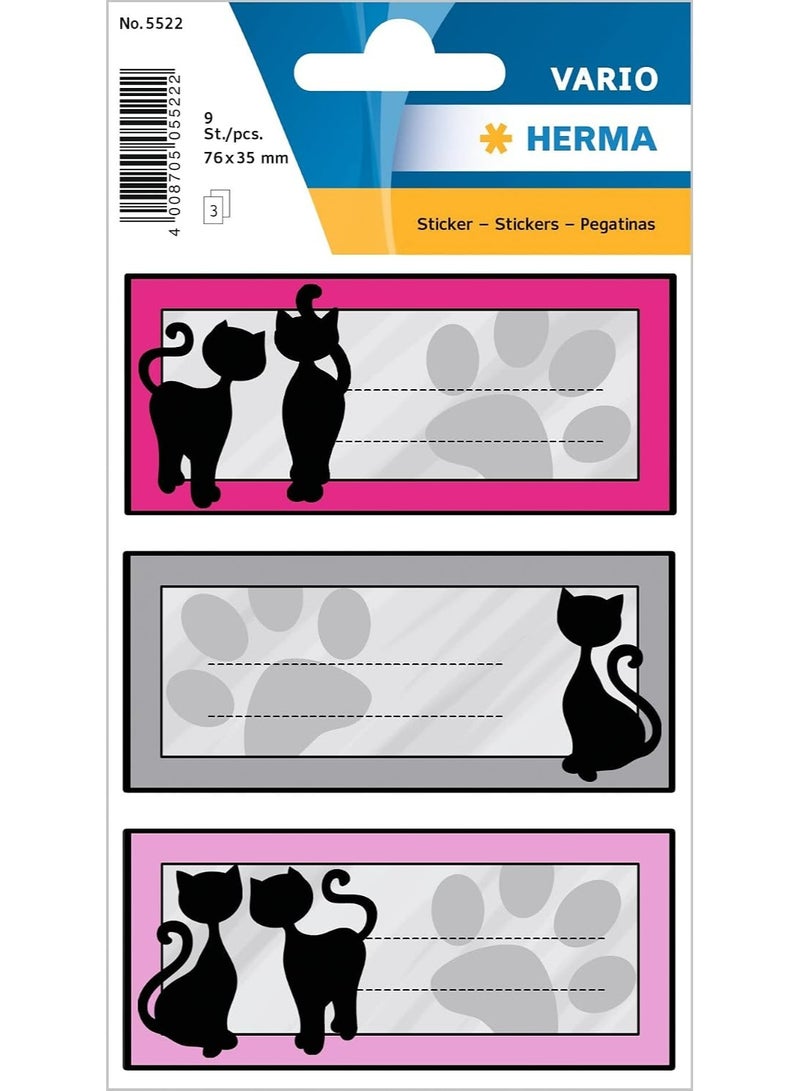 HERMA VARIO Self-Adhesive School Name Labels (No. 5522) - Black Cats Design, Pack of 9 Pieces, for Notebooks, Books, and School Stationery - Image 1