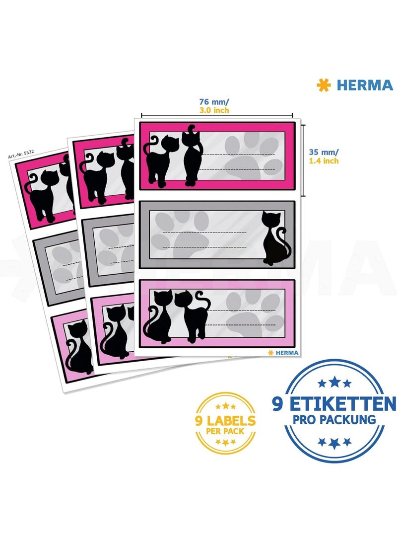 HERMA VARIO Self-Adhesive School Name Labels (No. 5522) - Black Cats Design, Pack of 9 Pieces, for Notebooks, Books, and School Stationery - Image 3
