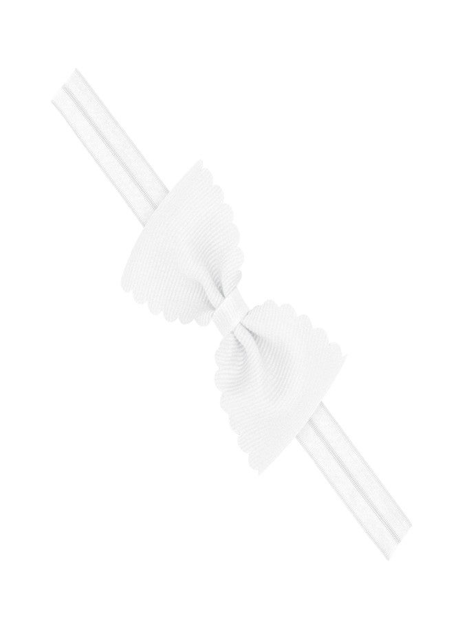 Wee Ones Girls' Small Scalloped Edge Grosgrain Bowtie on Matching Elastic Band, White, 1 - Image 1