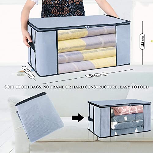 ACORMEK Underbed Blanket Storage Bag for Wardrobe Organizer Blanket Cover with a large Transparent Window and Side Handles Zipper Closure Protect from Dust(Pack of 1)-Grey, Non-Woven - Image 2
