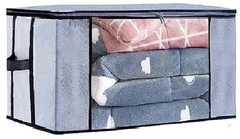 ACORMEK Underbed Blanket Storage Bag for Wardrobe Organizer Blanket Cover with a large Transparent Window and Side Handles Zipper Closure Protect from Dust(Pack of 1)-Grey, Non-Woven - Image 1