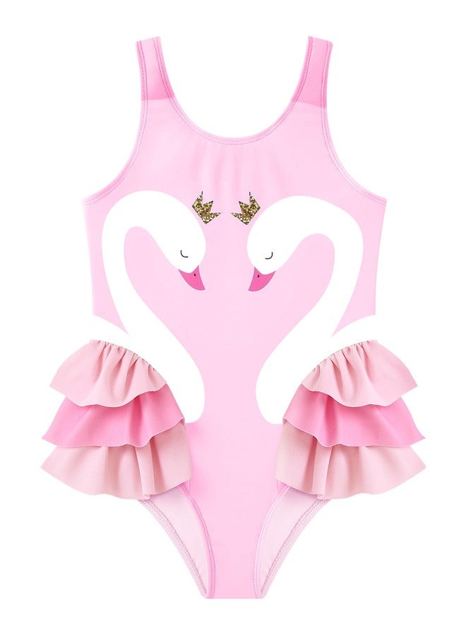 Ghteas Toddler Girl Swimwear Infant Bathing Suits Pink and White Color Scheme One Piece Swimsuit for Girls Cute Ruffle Hem Swim Suit for Little Girl 3 Yeras - Image 1