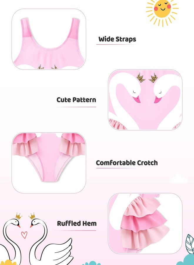 Ghteas Toddler Girl Swimwear Infant Bathing Suits Pink and White Color Scheme One Piece Swimsuit for Girls Cute Ruffle Hem Swim Suit for Little Girl 3 Yeras - Image 4