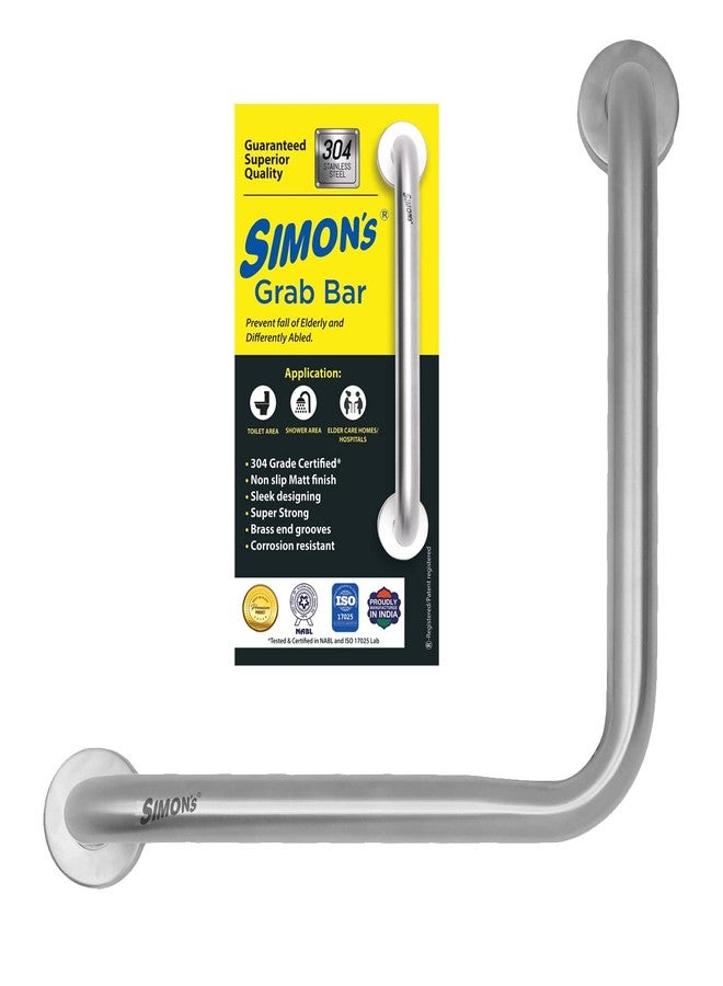 Simon's 100% Stainless Steel 304 Heavy Duty Grab bar for Bathroom handrailing and Safety Handle - 12+12 inch 90 Degree L - Shape - Image 1
