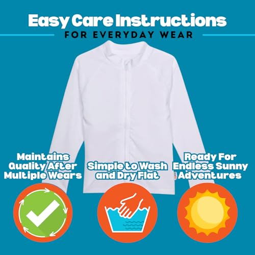 SwimZip UPF 50+ Long Sleeve Rash Guard for Boys and Girls - Baby, Toddler, Kids White - Image 5