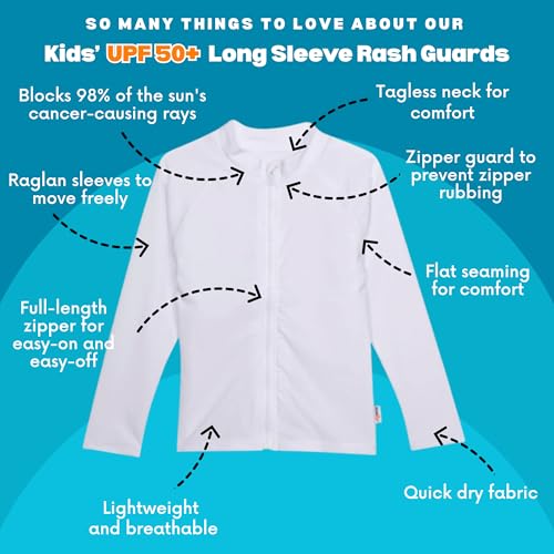 SwimZip UPF 50+ Long Sleeve Rash Guard for Boys and Girls - Baby, Toddler, Kids White - Image 3