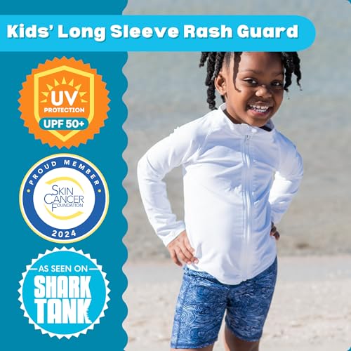 SwimZip UPF 50+ Long Sleeve Rash Guard for Boys and Girls - Baby, Toddler, Kids White - Image 2