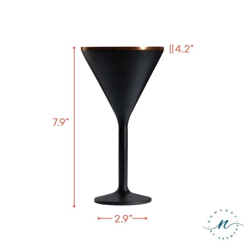 Snowfox NEWPORT Stemware Collection Premium Vacuum Insulated Stainless Steel Martini Glasses, Lightweight Margarita Glasses, Unbreakable & Drinks Stay Cold, Non-Slip Silicon Base, Cocktail Glasses, 8oz, Black - Image 2