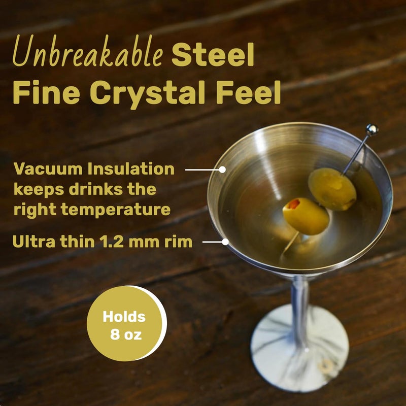 Snowfox NEWPORT Stemware Collection Premium Vacuum Insulated Stainless Steel Martini Glasses, Lightweight Margarita Glasses, Unbreakable & Drinks Stay Cold, Non-Slip Silicon Base, Cocktail Glasses, 8oz, Black - Image 4