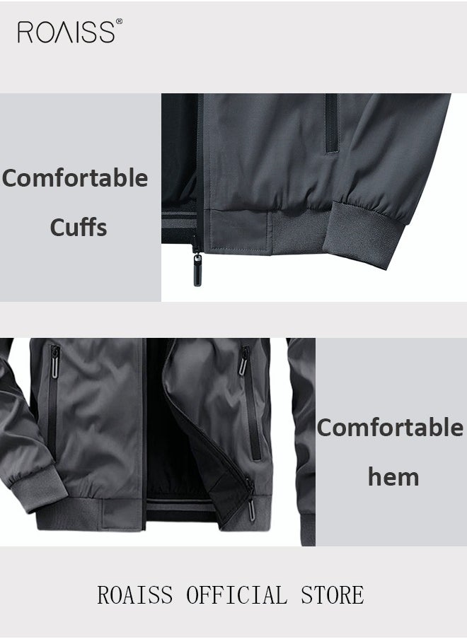 roaiss - Men's Bomber Jacket Reversible Coat Pilot Baseball Uniform Wearable Loose Padded Windproof Breathable Motorcycle Zip Jacket Daily Fashion Casual Clothing for Men - Image 1