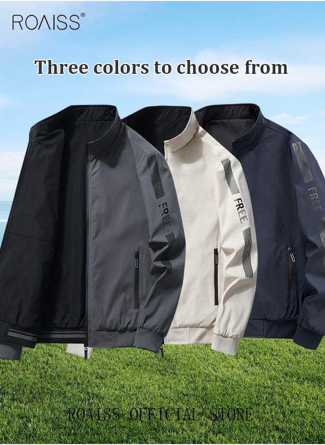 roaiss - Men's Bomber Jacket Reversible Coat Pilot Baseball Uniform Wearable Loose Padded Windproof Breathable Motorcycle Zip Jacket Daily Fashion Casual Clothing for Men - Image 1