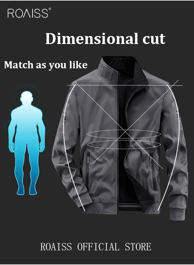 roaiss - Men's Bomber Jacket Reversible Coat Pilot Baseball Uniform Wearable Loose Padded Windproof Breathable Motorcycle Zip Jacket Daily Fashion Casual Clothing for Men - Image 1