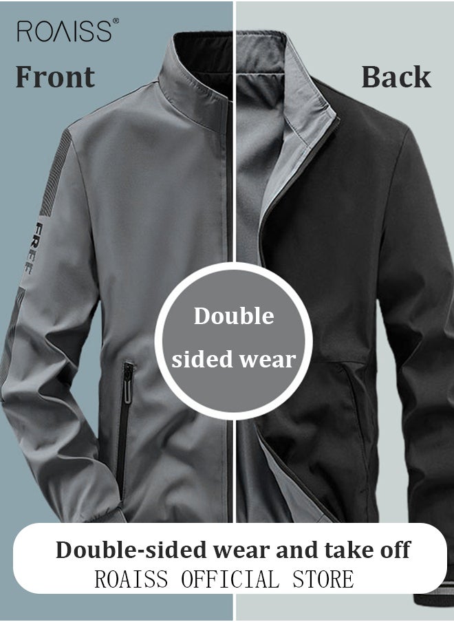 roaiss - Men's Bomber Jacket Reversible Coat Pilot Baseball Uniform Wearable Loose Padded Windproof Breathable Motorcycle Zip Jacket Daily Fashion Casual Clothing for Men - Image 1