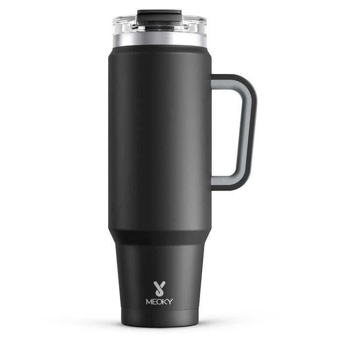 40 OZ TUMBLER WITH HANDLE AND STRAW INSULATED TUMBLER WITH LID AND STRAW STAINLESS STEEL TRAVEL MUG KEEPS COLD FOR 34 HOURS 100 LEAK PROOF FITS IN CAR CUP HOLDER NIGHT