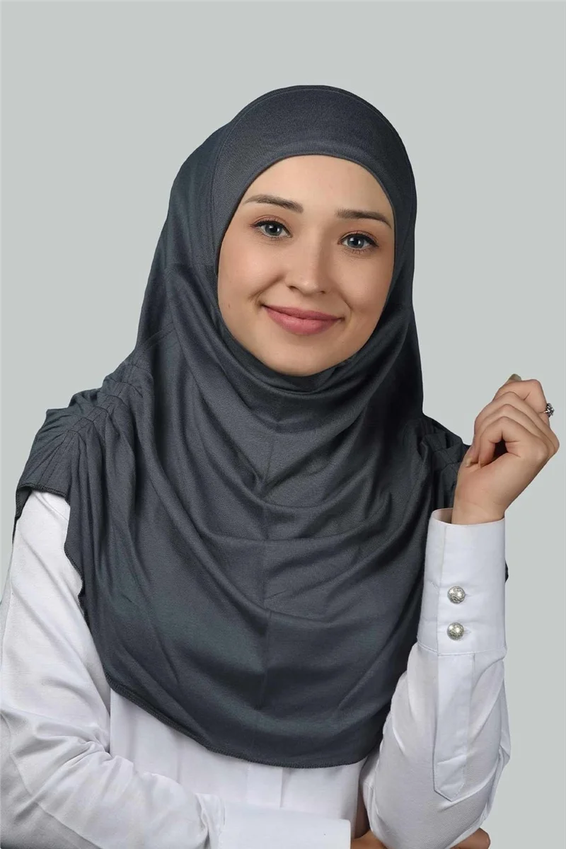 Altobeh Ready-made Turban Gathered Pleated Practical Scarf Hijab Hijab - Prayer Cover - Smoked