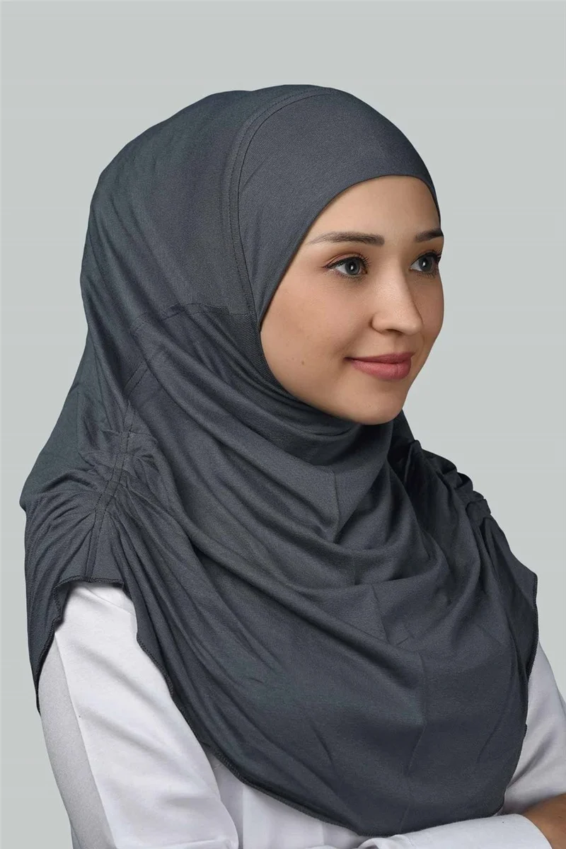 Altobeh Ready-made Turban Gathered Pleated Practical Scarf Hijab Hijab - Prayer Cover - Smoked