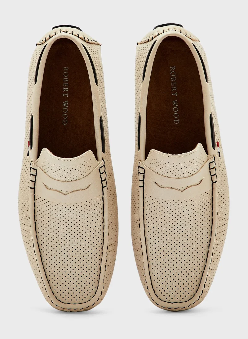 Robert Wood Webbing Highlight Perforation Texture Formal Loafers