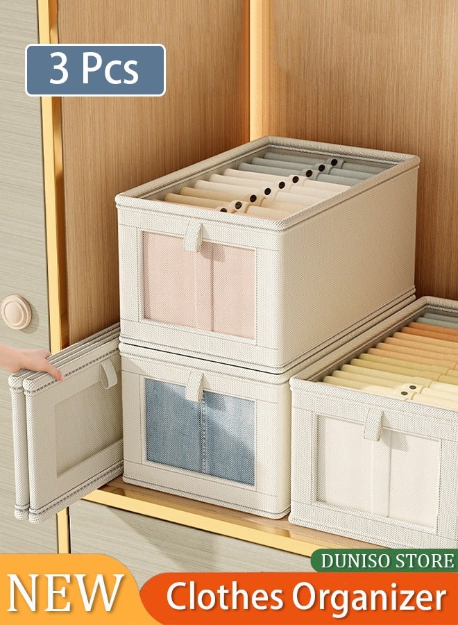 DUNISO 3-piece foldable wardrobe storage box, clothing storage and organizing box, with visible transparent lid for easy searching, washable with fixed handle storage box, used for storing clothing and toys - Image 2