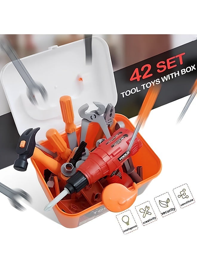 Quivlox Kids Tool Playset 42-Piece Educational Construction Tool Kit with Electric Drill, Toolbox, Hammer, Wrench Accessories for Boys and Girls Ages 3-8, Pretend Play Toy Set for Indoor and Outdoor Use Gift - Image 4