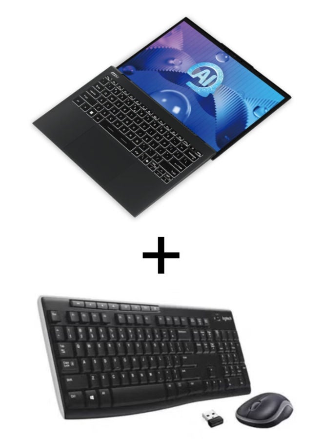 إم اس أي لابتوب بريستيج 13 AI EVO A1MG بشاشة 13.3 بوصة بدقة 2.8K / معالج Intel Core Ultra 7 155H / قرص صلب 16 جيجابايت / قرص SSD بسعة 512 جيجابايت / معالج رسومات Intel Iris Pro 6200 / مع لوحة مفاتيح وماوس لاسلكيين Logitech Mk270 رمادي نجمي - Image 1