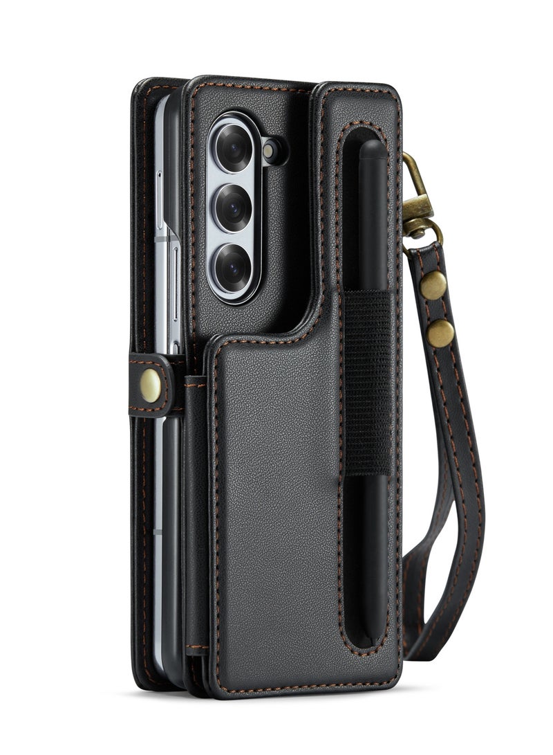 CaseMe Wallet Case for Samsung Galaxy Z Fold 6 5G Premium Handmade Durable PU Leather Slim Shockproof Case with [Double Magnetic Clasp] [Card Holder] [Kickstand] [RFID Blocking] (Black) - Image 3