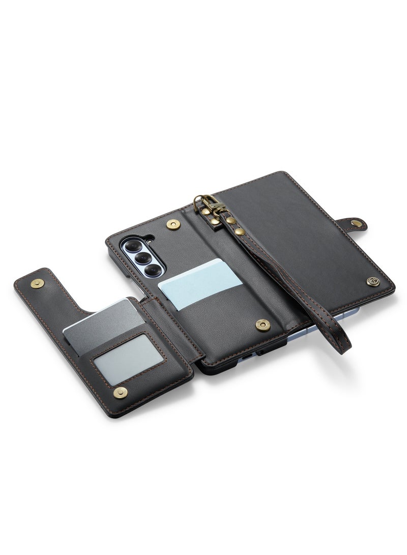 CaseMe Wallet Case for Samsung Galaxy Z Fold 6 5G Premium Handmade Durable PU Leather Slim Shockproof Case with [Double Magnetic Clasp] [Card Holder] [Kickstand] [RFID Blocking] (Black) - Image 4