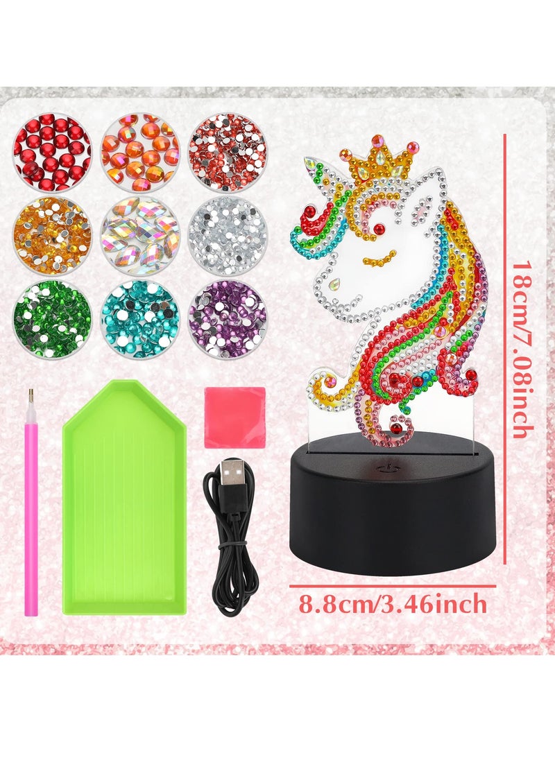 SYOSI - Unicorn Diamond Painting Night Light, LED Night Lights DIY Full Drill Crystal Unicorn Diamond Drawing Kits, Children Bedside Lamp for Home Decoration, Kid Craft Toy for 3 4 5 6 7 Year Old Girl Gifts - Image 1
