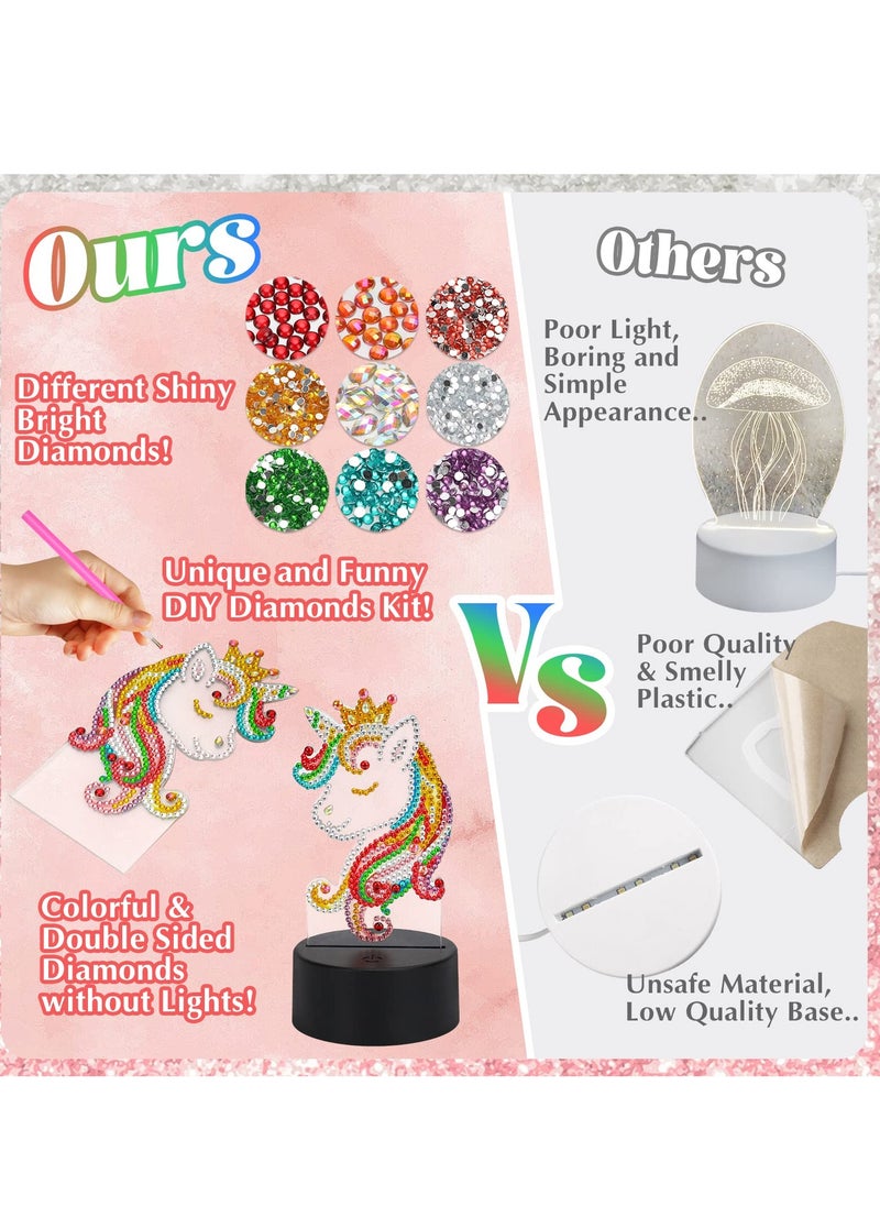SYOSI - Unicorn Diamond Painting Night Light, LED Night Lights DIY Full Drill Crystal Unicorn Diamond Drawing Kits, Children Bedside Lamp for Home Decoration, Kid Craft Toy for 3 4 5 6 7 Year Old Girl Gifts - Image 1