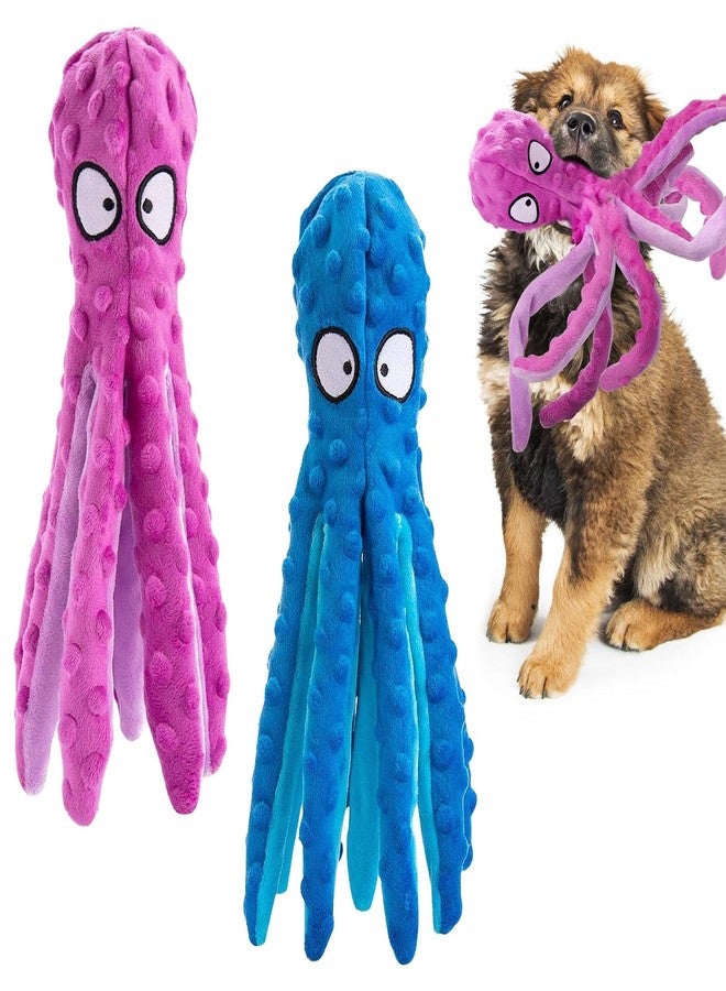 Alphatool Squeaky Dog Toys - 2pcs Soft Plush Chew Crinkle Puppy Toys to Keep Them Busy, Octopus No Stuffing Interactive Essentials for Teething Small Medium Pets Dogs Gifts - Image 1