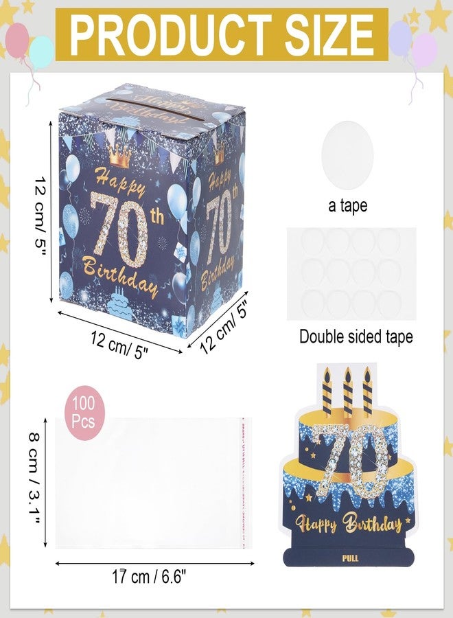 PATIKIL 70th Birthday Money Box for Cash Gift, Birthday Money Pull Box with 100pcs Transparent Bags for Birthday Surprise Card Party Decorations Women Girl Men Boy Best Friend, Blue - Image 2