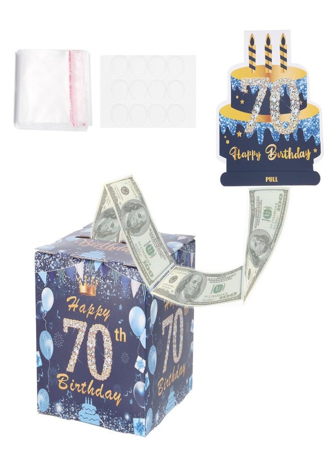 PATIKIL 70th Birthday Money Box for Cash Gift, Birthday Money Pull Box with 100pcs Transparent Bags for Birthday Surprise Card Party Decorations Women Girl Men Boy Best Friend, Blue - Image 1