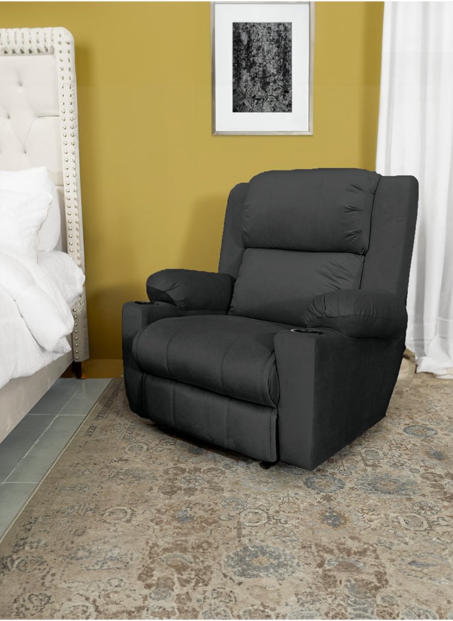 In-House Lazy Troy Velvet Recliner Chair with Cups Holder - Black 