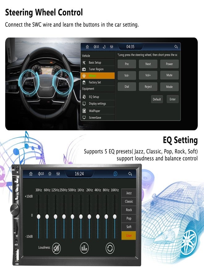 Emeito Upgrade Wireless 7" Double Din Car Stereo with Apple CarPlay Android Auto 178 * 102mm,Touchscreen Car Play Radio for Car,Screen for Bluetooth 5.0, Weatherproof Backup Camera,FM,AUX,Card Slot,USB,SWC - Image 4