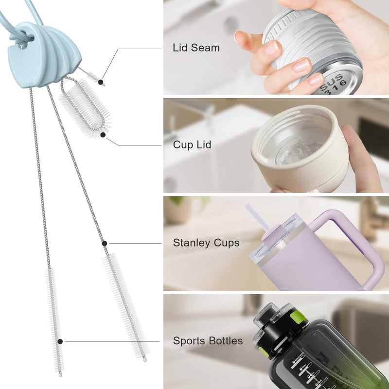 YOTIME Standing Straw Cleaner Brush Set, 4in1 Reusable Straw Brushes with Holder Ring, for Wide and Narrow Straws, Tumblers, Water Bottles and Cups, Blue - Image 5