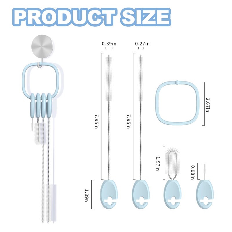 YOTIME Standing Straw Cleaner Brush Set, 4in1 Reusable Straw Brushes with Holder Ring, for Wide and Narrow Straws, Tumblers, Water Bottles and Cups, Blue - Image 2