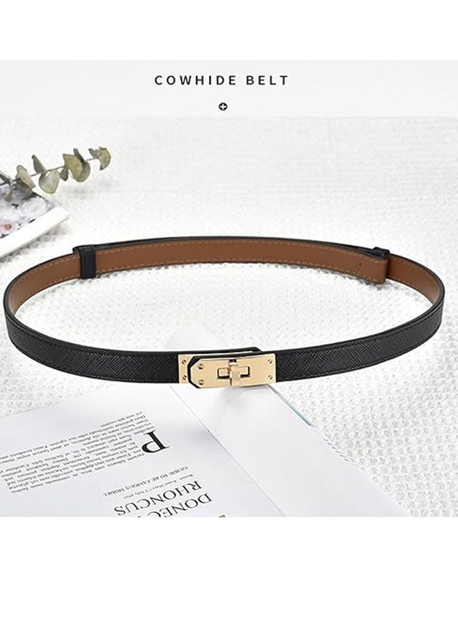Generic Women's Thin Genuine Leather Fashion Waist Belt Adjustable Thin Belt, Women's Belt Alloy Turn Lock Adjustable Belt Thin Belt Suitable For Dress Jeans Jacket, Black 0.7 Lnch (Approximately 1.8 cm)  - Image 3