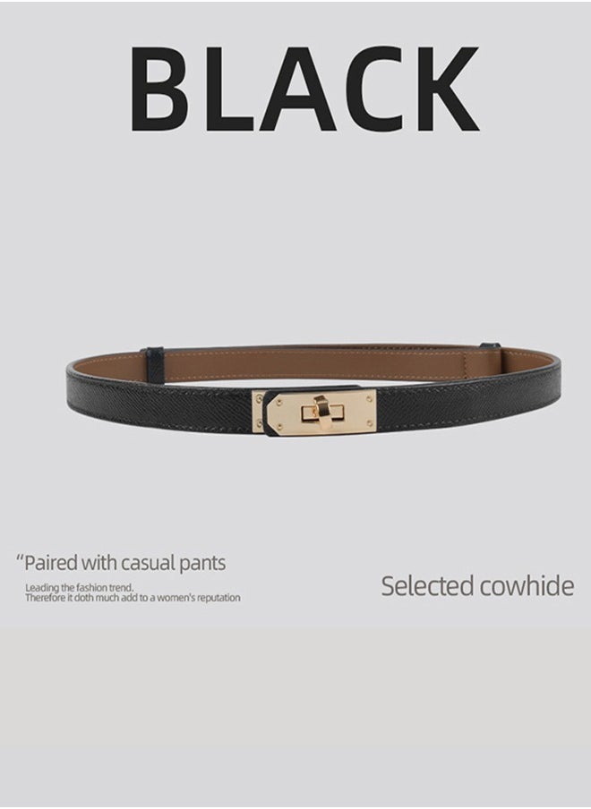 Generic Women's Thin Genuine Leather Fashion Waist Belt Adjustable Thin Belt, Women's Belt Alloy Turn Lock Adjustable Belt Thin Belt Suitable For Dress Jeans Jacket, Black 0.7 Lnch (Approximately 1.8 cm)  - Image 4