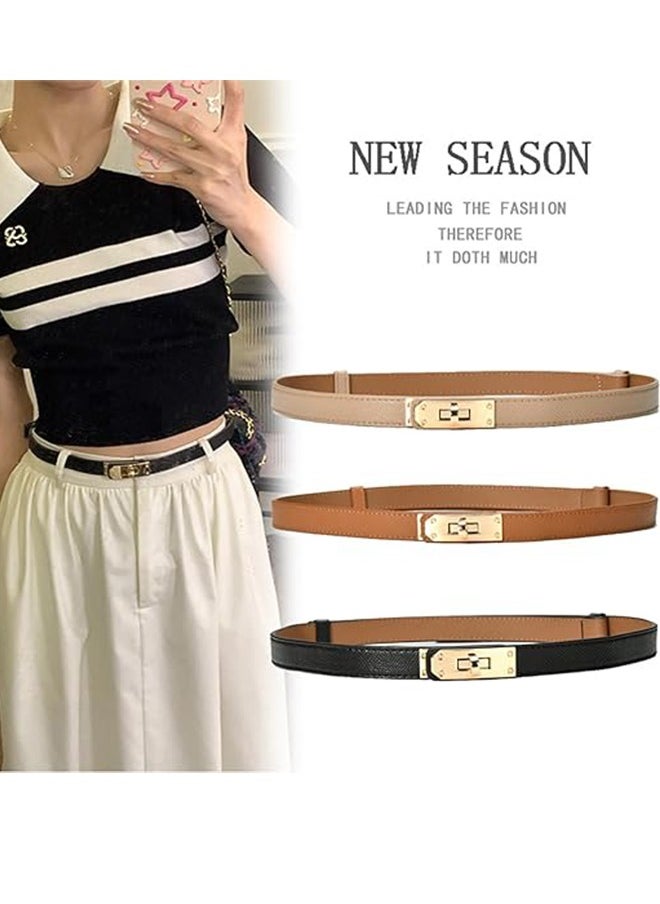 Generic Women's Thin Genuine Leather Fashion Waist Belt Adjustable Thin Belt, Women's Belt Alloy Turn Lock Adjustable Belt Thin Belt Suitable For Dress Jeans Jacket, Black 0.7 Lnch (Approximately 1.8 cm)  - Image 2