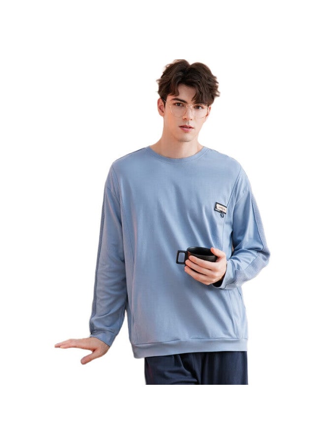 Fenton Men'S Pajamas Spring And Autumn, Pure Cotton, Round Neck, Long Sleeve, Simple Sporty Style, Home Wear Set - Image 1