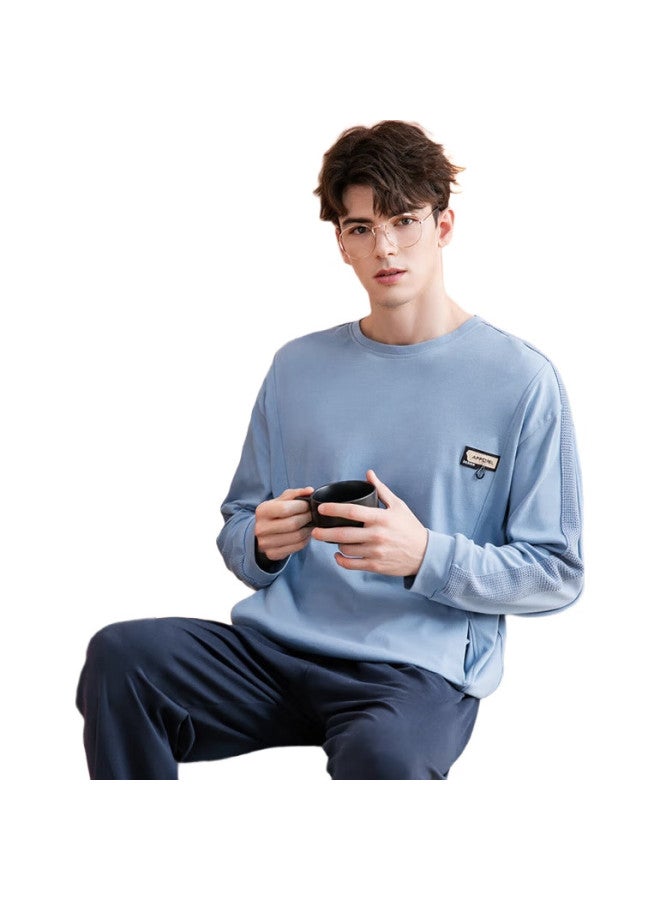 Fenton Men'S Pajamas Spring And Autumn, Pure Cotton, Round Neck, Long Sleeve, Simple Sporty Style, Home Wear Set - Image 2