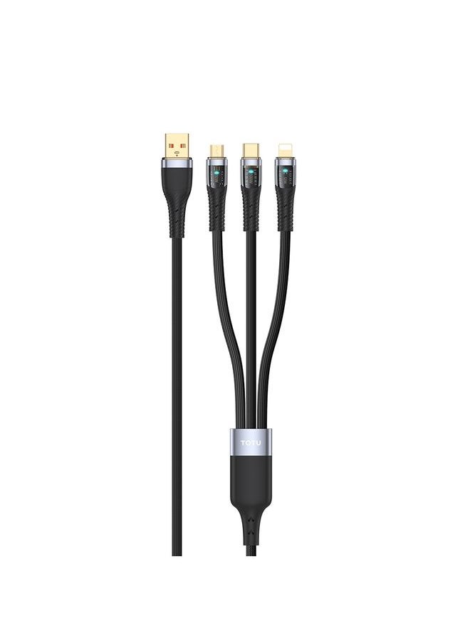 Totu TOTU CB-8-3 100W 3 in 1 USB to 8 Pin+Type-C+Micro USB Transparent Braided Data Cable, Length: 1.5m  - Image 1