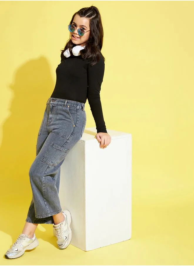 نو- ڤو Mid Wash Pocket Detail Straight Fit Jeans by Styli