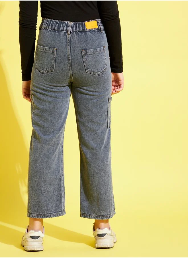 نو- ڤو Mid Wash Pocket Detail Straight Fit Jeans by Styli