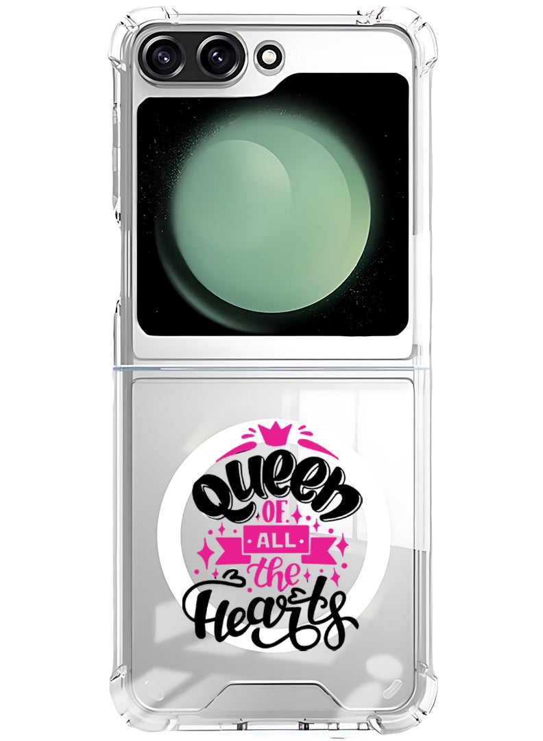 Theodor Magnetic Case for Samsung Galaxy Z Flip 6 Compatible with MagSafe Wireless Charging, Shockproof Phone Bumper Cover Queen of all hearts Black - Image 1