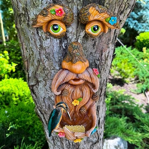 Mood Lab Tree Face Decor - Outdoor Bird Feeder - Old Man Face Decoration with Flowers - Tree Garden Hugger - Yard Art Statues - Image 2