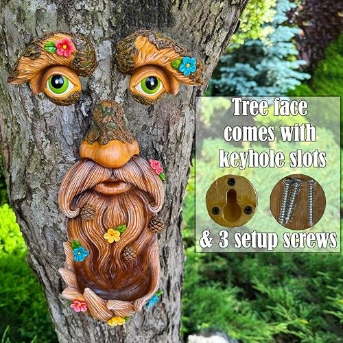 Mood Lab Tree Face Decor - Outdoor Bird Feeder - Old Man Face Decoration with Flowers - Tree Garden Hugger - Yard Art Statues - Image 5