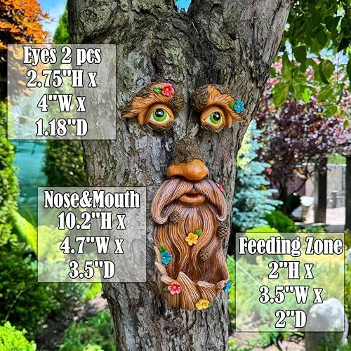 Mood Lab Tree Face Decor - Outdoor Bird Feeder - Old Man Face Decoration with Flowers - Tree Garden Hugger - Yard Art Statues - Image 3